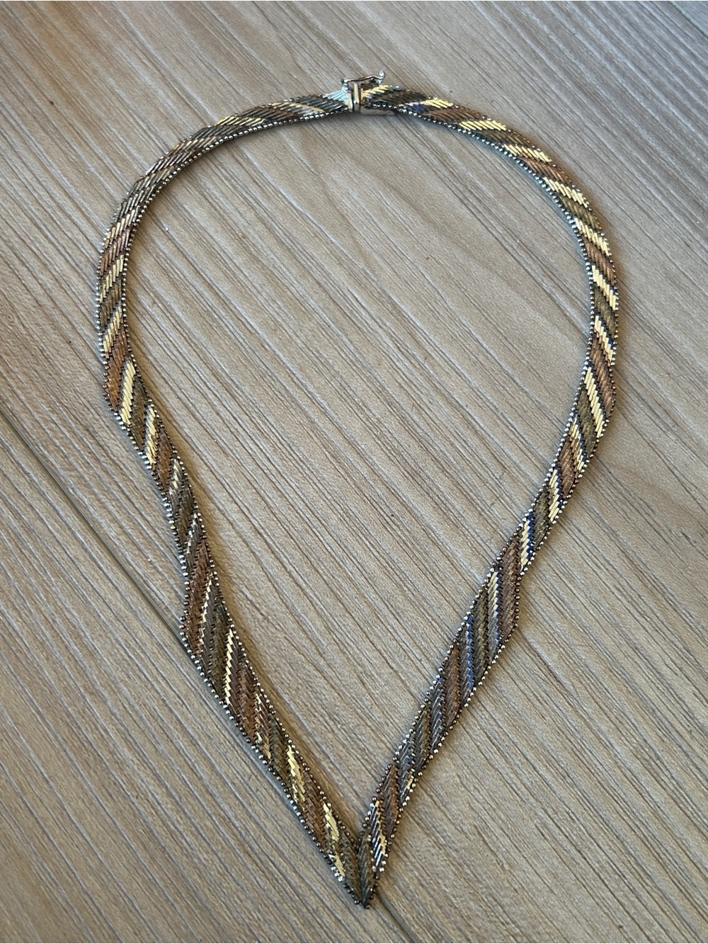Vintage Tri-Tone V-Front Woven Necklace - sterling silver 925
